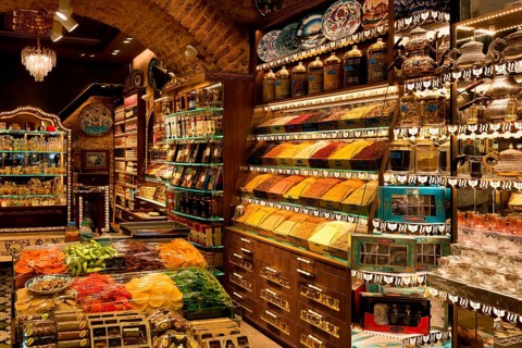 Egyptian bazar with spices and dried fruits Istanbul, Turkey, Asia
