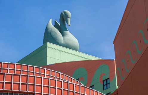 Close up of the swan on the top of the Swan Resort Hotel in Walt Disney World, Orlando, Florida,