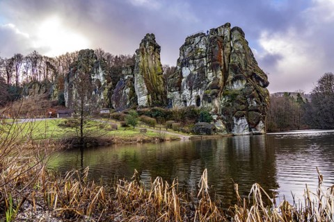 The Externsteine, a sandstone rock formation, Wiembecketeich, in the Teutoburg Forest, near