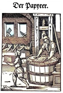 The Papermaker, The Papyrer, woodcut from the Book of Professions by Jost Amman, 1568, Germany,