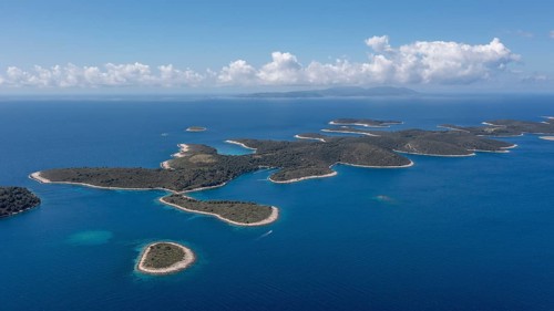 Aerial view, Pakleni or Paklinski Islands off the island of Hvar, Dalmatia, Croatia, Europe