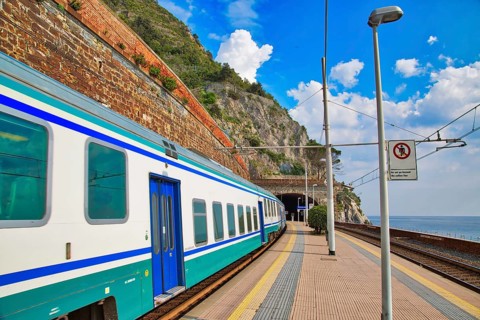 Manarola, Cinque Terre, Italy-20 October, 2017: Manarola train station, Cinque Terre