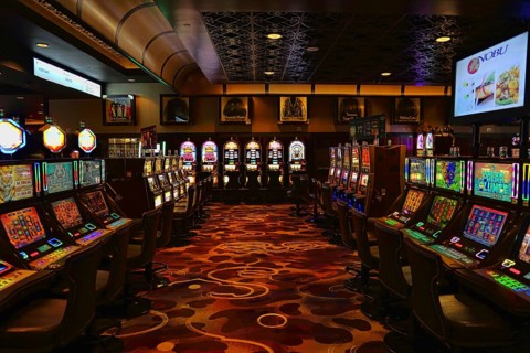 Las Vegas, Nevada-March 10, 2017: Casino machines in the entertainment area at night