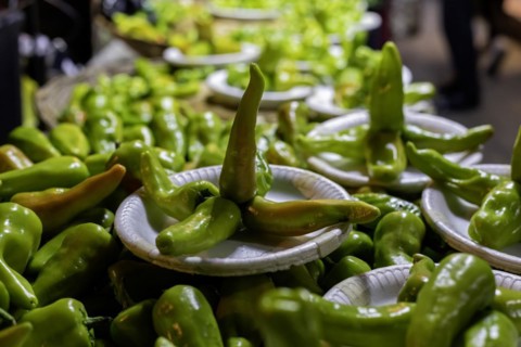 Oaxaca, Mexico, Peppers on sale at the Benito Juarez Market. Opened in 1894, it is one of the