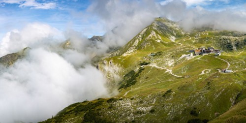 Höfatsblick station on the Nebelhorn behind the Nebelhorn, 2224m, AllgÃ¤u Alps, AllgÃ¤u, Bavaria,