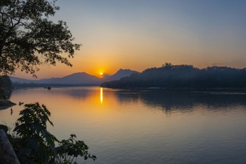 Sunset on the Mekong near Luang Prabang, Laos, Asia