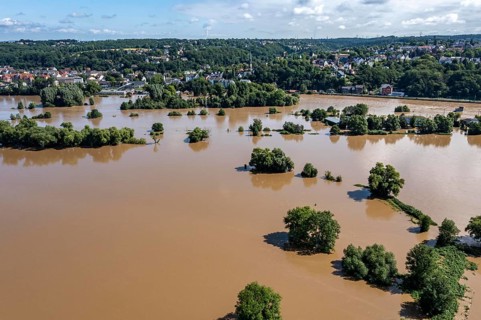 Flood on the Ruhr, after long periods of heavy rainfall the river left its bed and flooded the