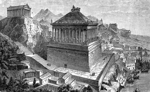 Tomb at Halicarnassus, Mausoleum, ancient city in Asia Minor, Bodrum, Turkey, Illustration in 1880,