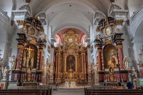 Chancel of the baroque church of St Martin, built in 1668, Grüner Markt, Bamberg, Upper Franconia,