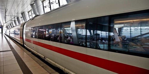 Intercity-Express ICE on the platform at the long-distance railway station, airport, Frankfurt am