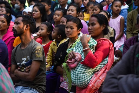 People enjoying a drama during 'Under The Sal Tree' Theatre Festival on December 15, 2021 in
