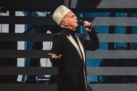 Neil Tennant, singer of the Pet Shop Boys live on Dreamworld: The Greatest Hits Live Tour at the