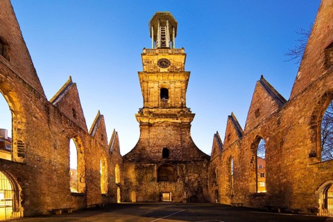 Aegidienkirche in the evening, not rebuilt, memorial to the victims of war and violence, Hanover,