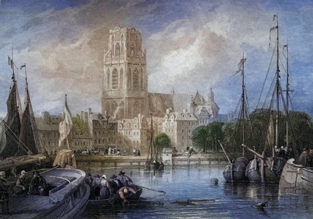 St Lawrence Church, c. 1850, Rotterdam, Holland, Historic, digitally restored reproduction from a