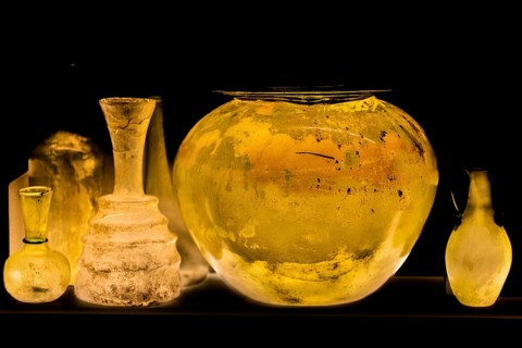 Glass vessels, 3rd-4th century, National Archaeological Museum, Villa Cassis Faraone, UNESCO World