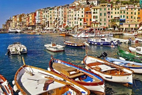 View over the harbour of Portovenere, Portovenere, Liguria, Italy, Europe