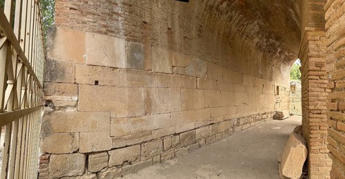 Panorama view of sandstone blocks Stones made of sandstone with written chiselled laws carved into