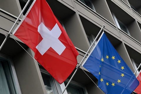 Symbolic photo flags Switzerland and Europe