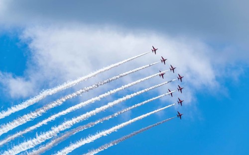 Red Arrows, Royal Air Force Aerobatic Team, Airshow 2024, Teignmouth, Devon, England, United