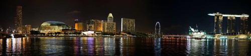 Asia, Malaysia, Singapore by night, Singapore, Panorama, Singapore, Malaysia, Asia
