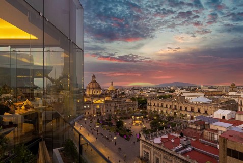 Guadalajara, Jalisco, Mexico, October, 2021: Dinner at a restaurant in a trendy hotel overlooking