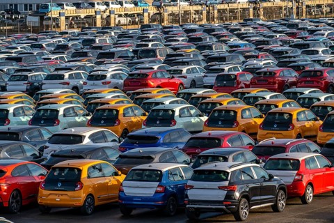 Car terminal in the Logport I inland port, in Duisburg on the Rhine, vehicle handling of new cars,