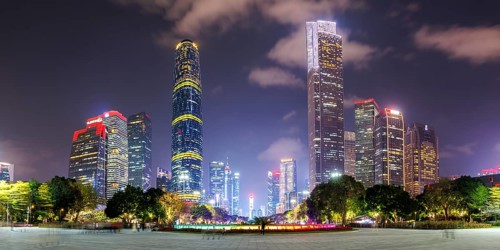 Guangzhou Canton skyline with skyscrapers city centre downtown panorama at night in Guangzhou,