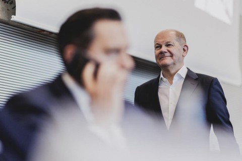 Olaf Scholz (SPD), Federal Chancellor, pictured in front of the SPD parliamentary group meeting in