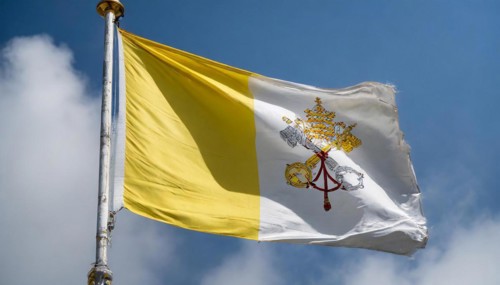 Flags, the national flag of the Vatican, Vatican State fluttering in the wind