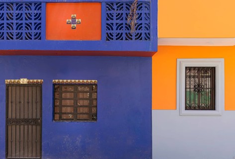 Mexico, Mazatlan, Colorful old city streets in historic city center near El Malecon promenade,