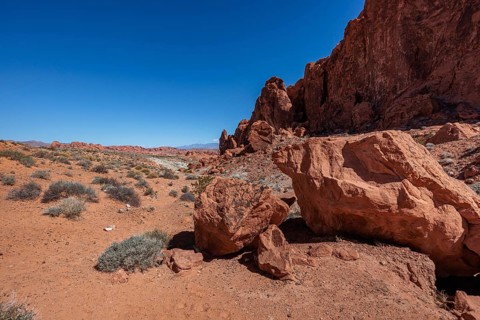Sandstone rock formations along the Fire Wave Trail at Valley of Fire State Park near Overton,