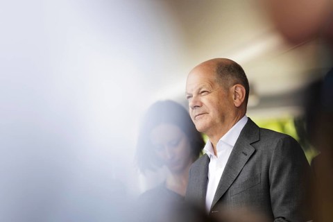Olaf Scholz (SPD), Federal Chancellor, pictured at the laying of the foundation stone for