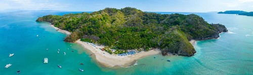Aerial view, tropical island in the turquoise ocean, Tortuga Island, Puntarenas, Costa Rica,