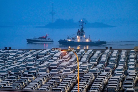Parking space for import vehicles, hundreds of Hyundai Ioniq, electric cars, waiting for onward