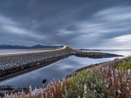 Storseisundbrua bridge, part of the Atlantic Road, Atlanterhavsveien, cloudy mood, More og Romsdal,