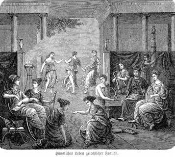 Domestic life of Greek woman, antiquity, Greece, distinguished, room, columns, incense, pleasure,