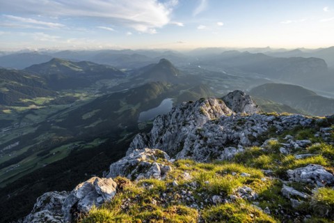 Hintersteiner Lake in the mountains, view from Schaffauer, Wilder Kaiser, Tyrol, Austria, Europe