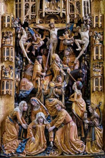 Crucifixion of Jesus, detail of central part of carved winged altar, work of the Lukas Guild
