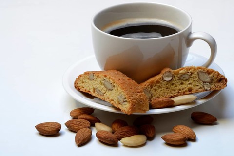 Cantucci, almond biscuits and a cup of coffee