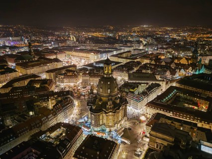 Dresden's old town at Christmas time. Despite the fact that the main sights are not illuminated due