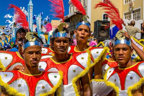 Costumed people celebrating Carnival. Mindelo. Cabo Verde. Africa
