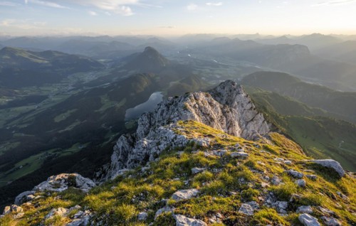 Evening atmosphere, Hintersteiner See in the mountains, view from Schaffauer, Wilder Kaiser, Tyrol,