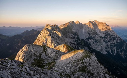 Evening atmosphere View from Scheffauer on Kaisergebirge, Wilder Kaiser, Kitzbühler Alps, Tyrol,