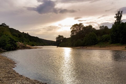 River Gardon, evening sky, Languedoc-Roussillon, South of France, France, Europe