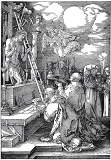 The Mass of St. Gregory, woodcut by Albrecht Dürer, historical, digitally improved reproduction of