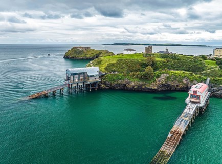 RNLI Tenby Lifeboat Station from a drone, Tenby, Pembrokeshire, Wales, England, United Kingdom,