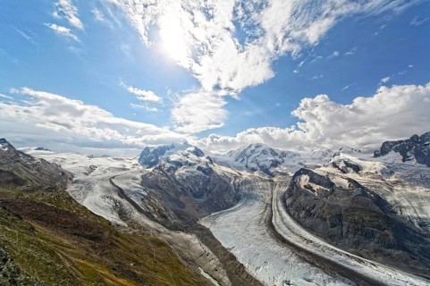 View from Gornergrat towards south, Grenzgletscher with Dufourspitze, Valais Alps, Zermatt, Valais,
