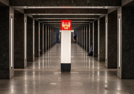 Emergency call box on the platform of the U station Museumsinsel, Berlin, Germany, Europe