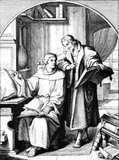 Martin Luther continues the translation of the Bible with the help of Melanchton, two persons,