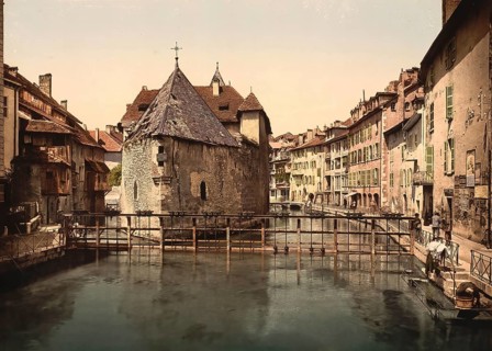 Old town of Annecy, Auvergne-Rhone-Alpes region, France, c. 1890, Historic, digitally enhanced